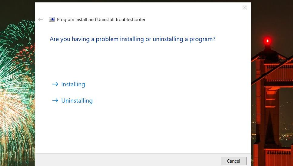 The Installing option 