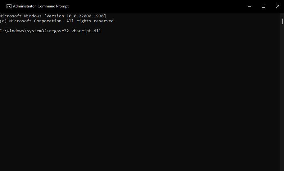 The regsvr32 vbscript.dll command