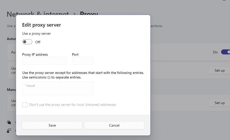 The Use a proxy server option 