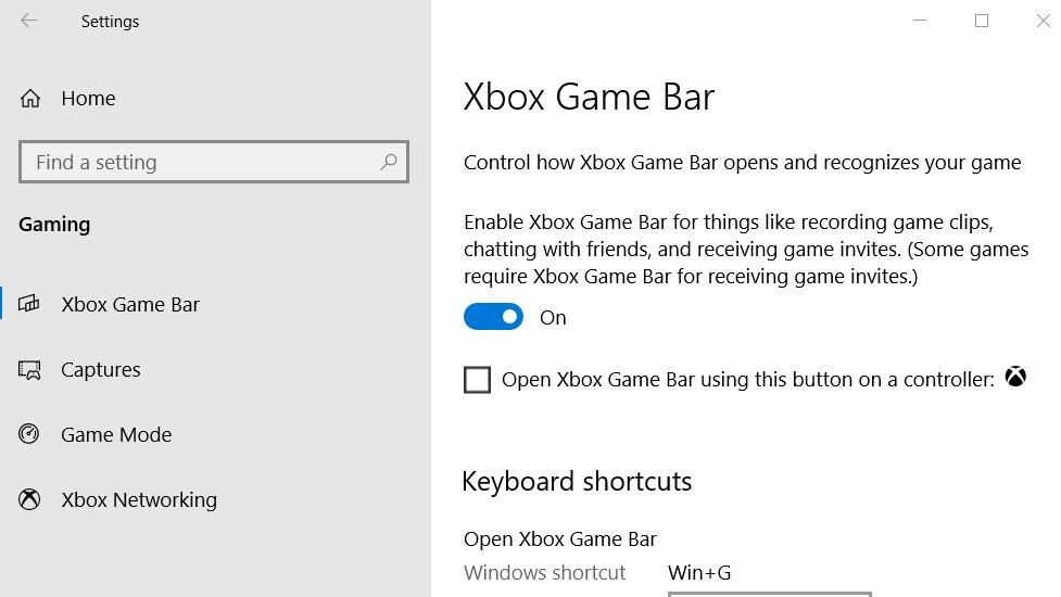 The Xbox Game Bar setting