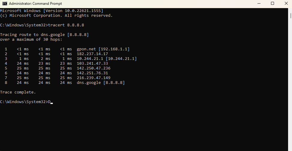 Using the tracert command