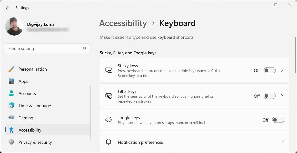 Turn off Sticky and Filter Keys