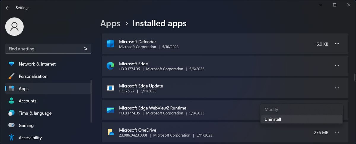 Uninstall OneDrive in Windows 11