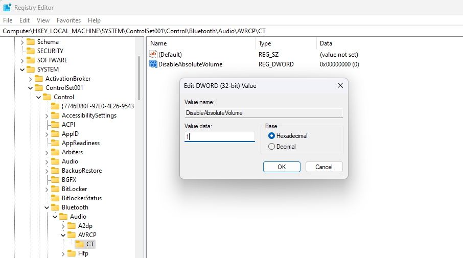 Value data of DisableAbsoluteVolume value