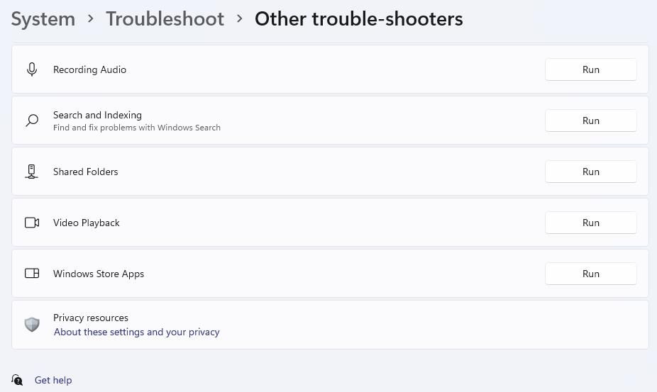 The Run button for the Windows App Store troubleshooter