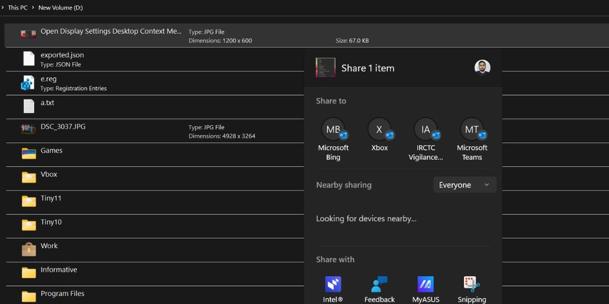 WIndows Nearby Sharing in File Manager