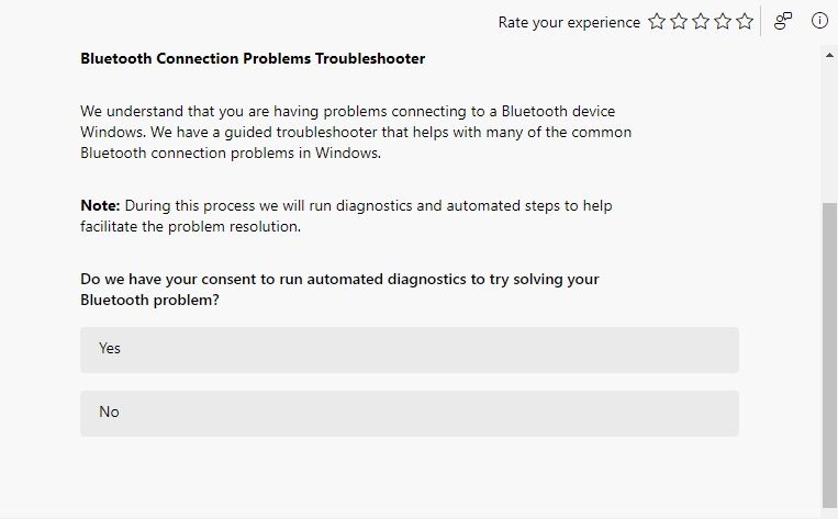 Yes option of the Bluetooth Troubleshooter