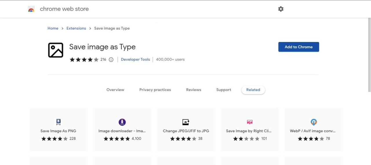 Adding the Save Image as Type Extension from the Chrome Web Store in Chrome