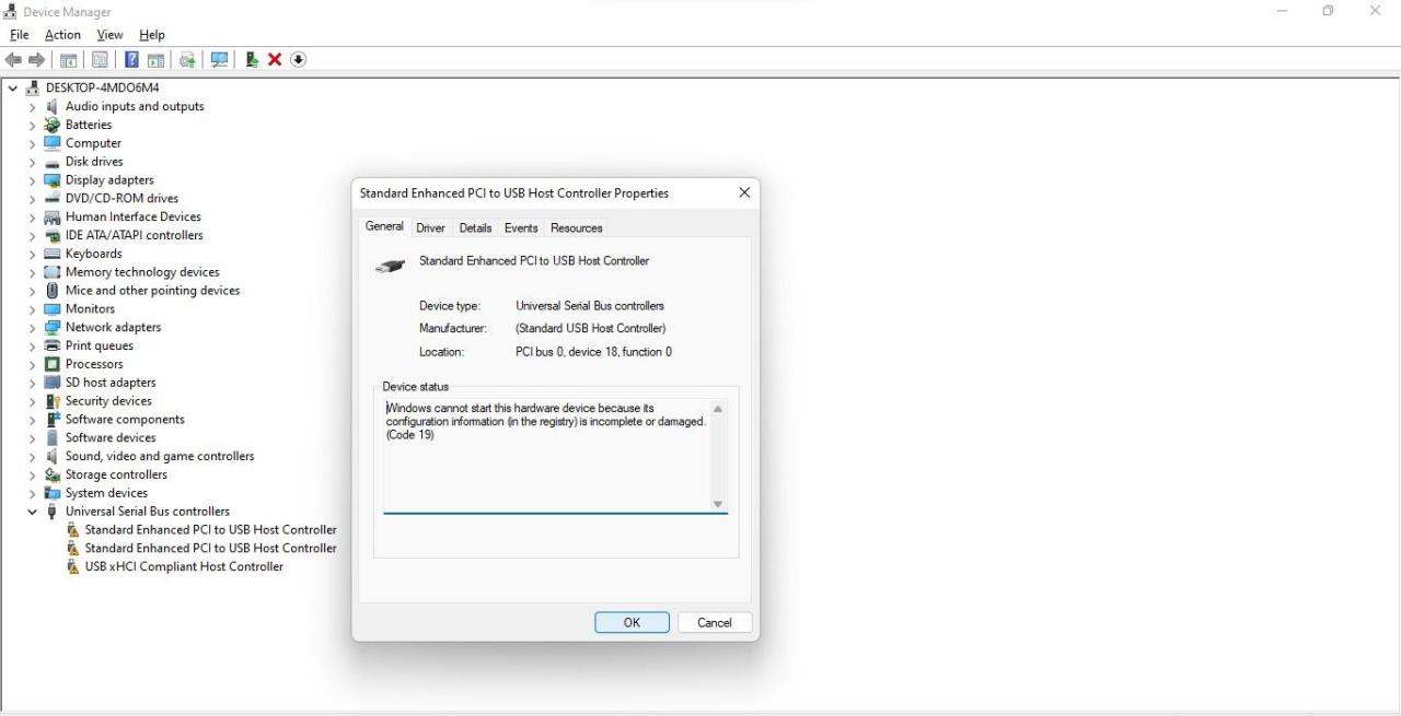 Checking the Message in the Device Status Box Under the General Tab of Properties Window of Driver in Windows Device Manager App