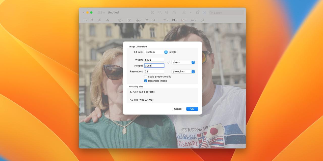 Changing image size in the macOS Preview app