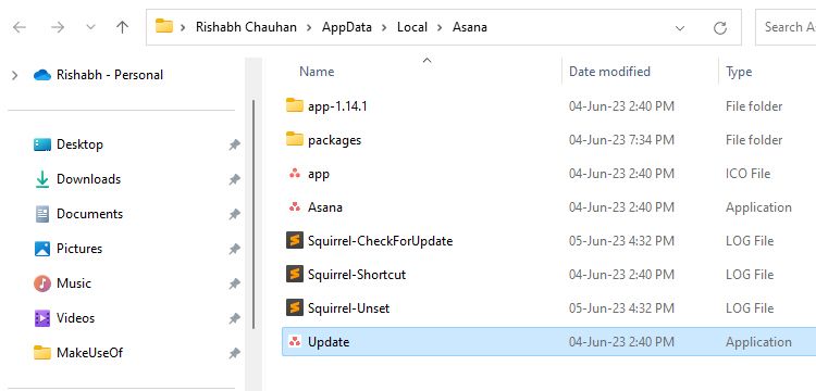 Asana Local AppData Folder