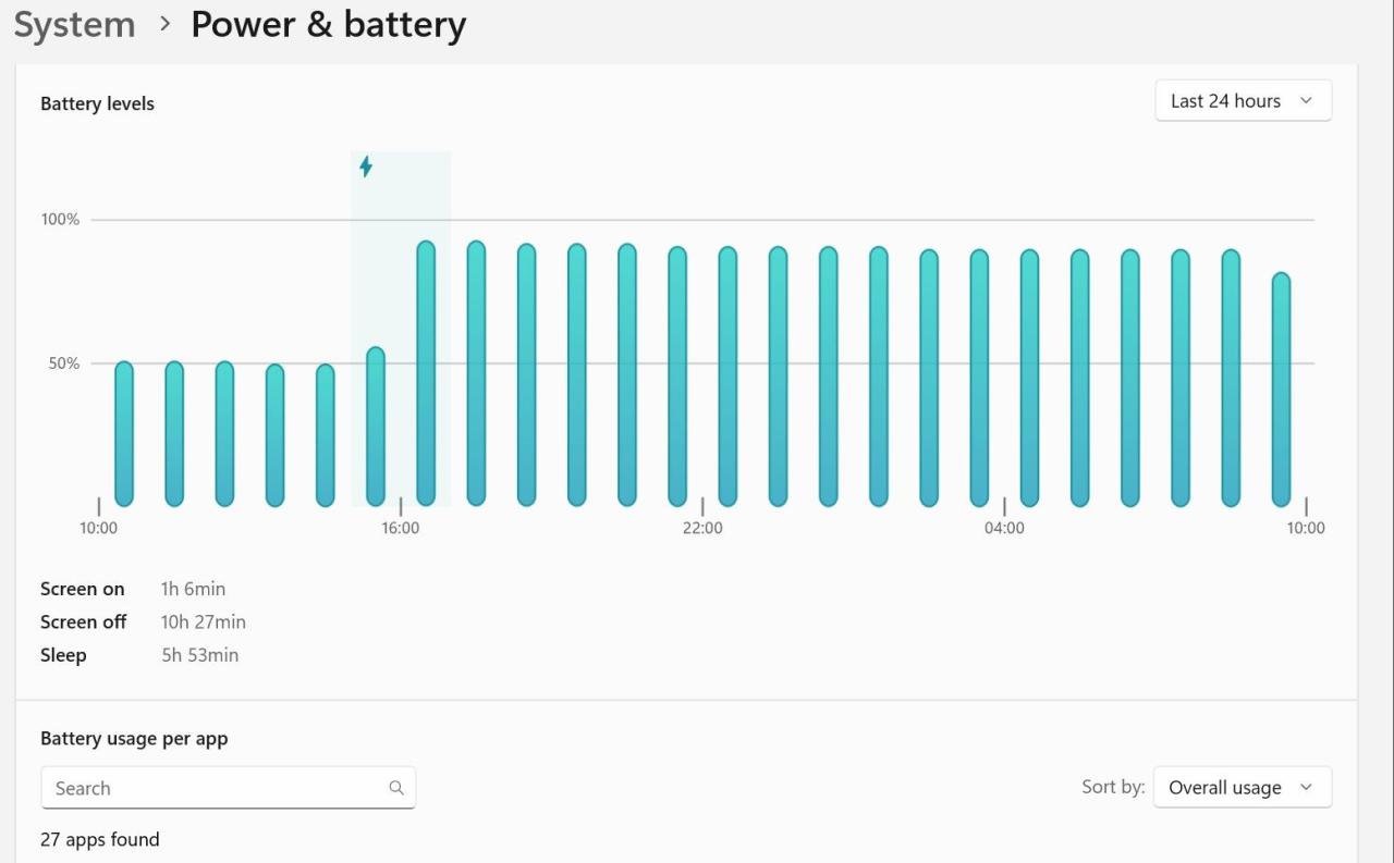 Screenshot showing Windows 11 Battery stats