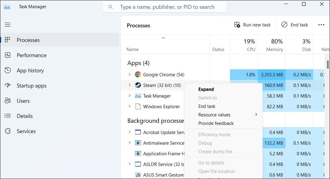 Close Steam Using Task Manager on Windows