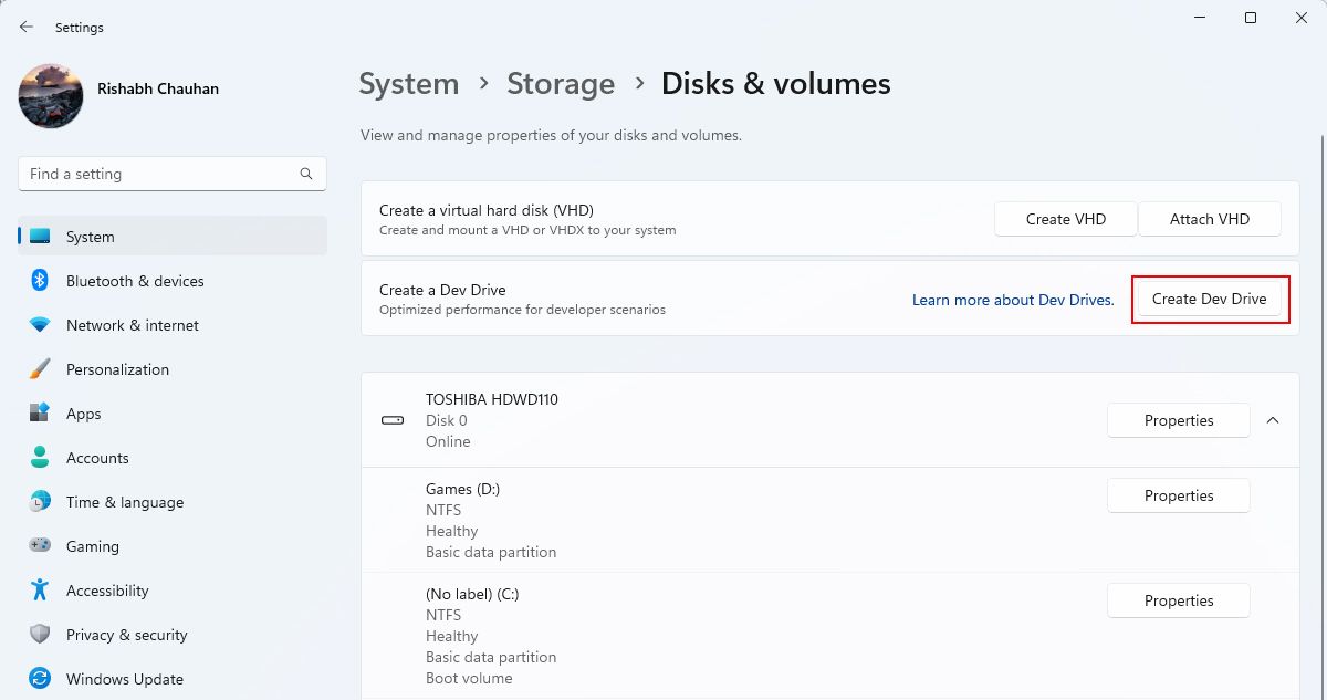 Create Dev Drive Option In Windows Storage Settings