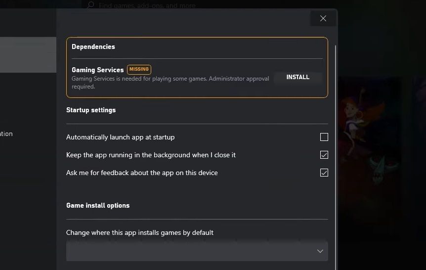 The Install option for dependencies