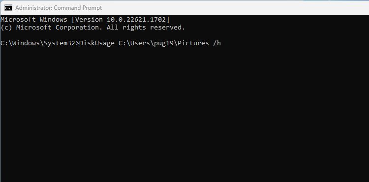 The disk usage command in command prompt