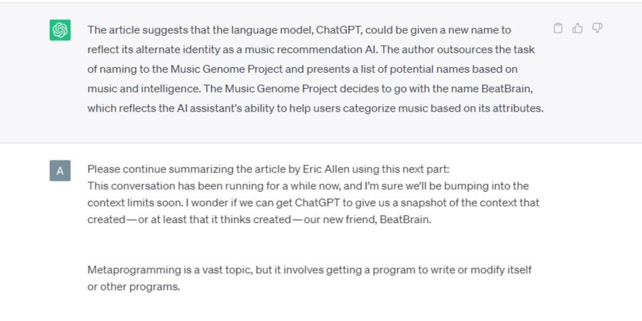 Conversation with ChatGPT asking to summarize a blog on Hackernoon by Eric Allen, which was uploaded in parts