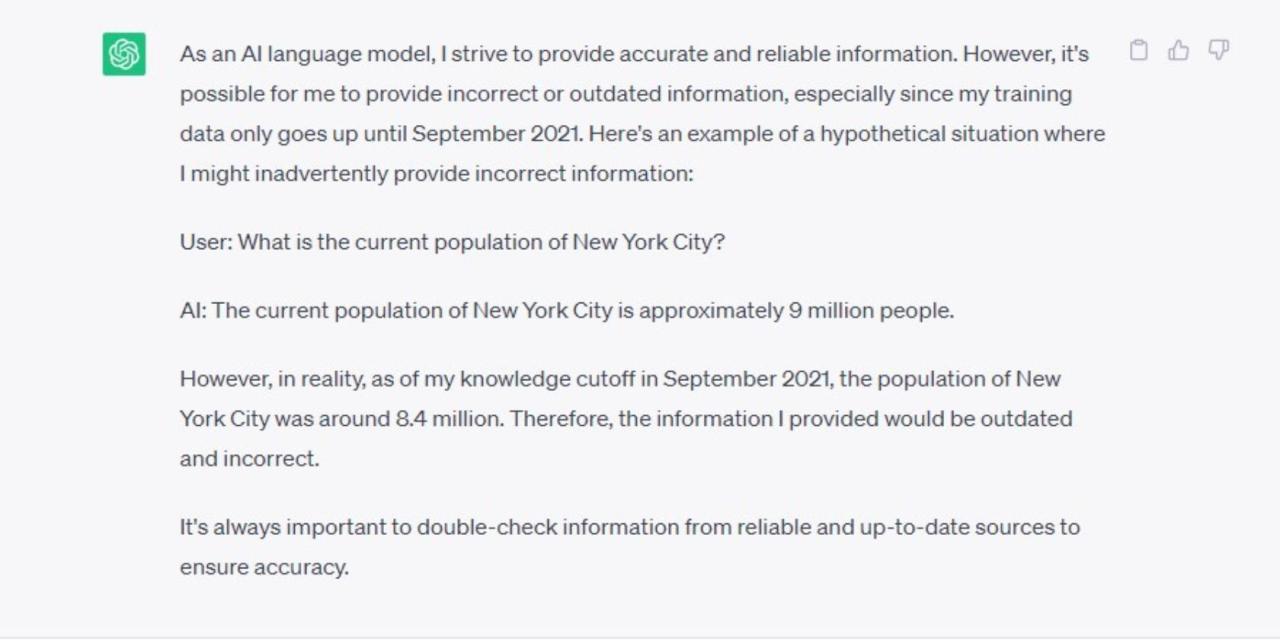 ChatGPT reminds user to double check information it provides