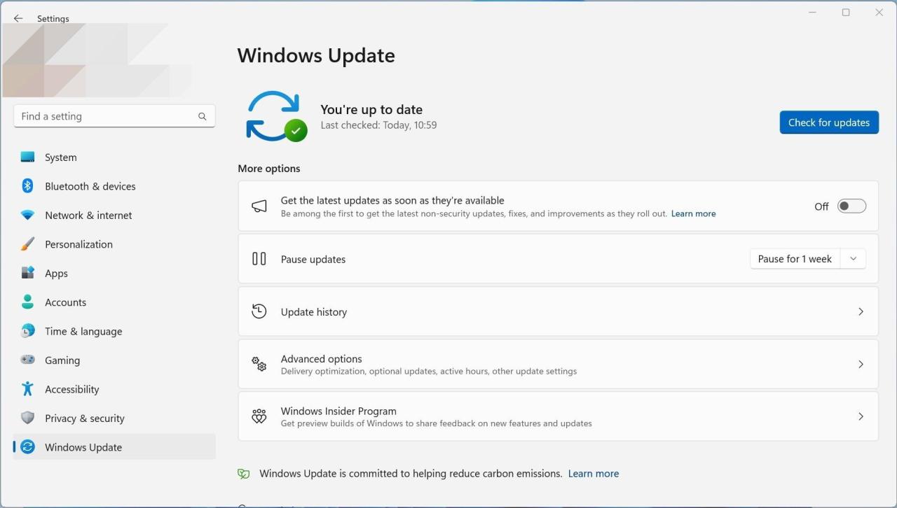 Screenshot showing windows update page