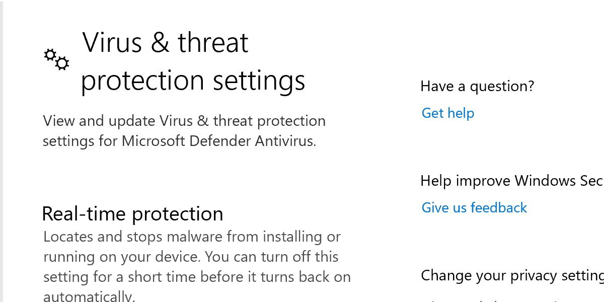 screenshot of virus and threat settings