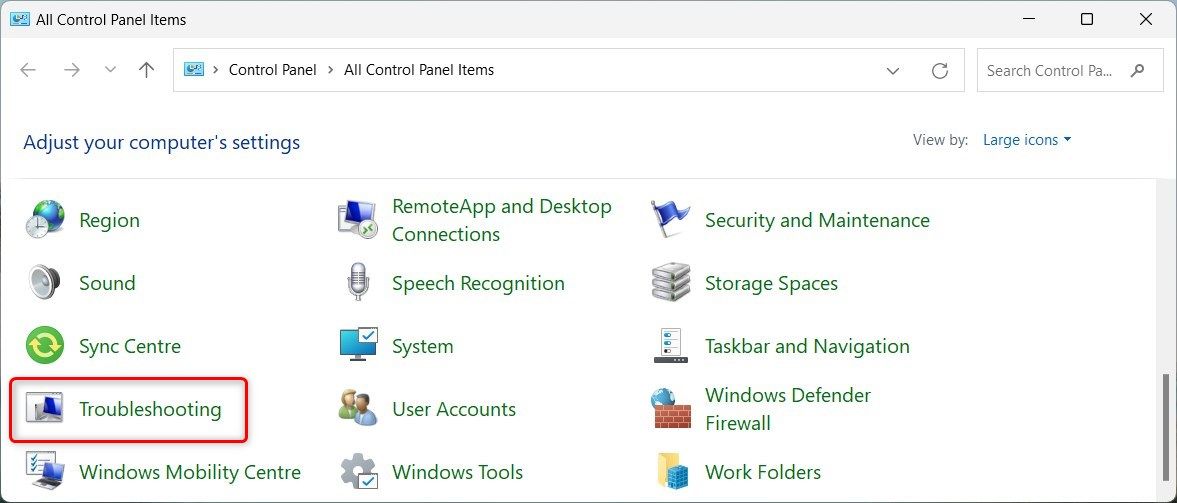 Troubleshooting in Control Panel