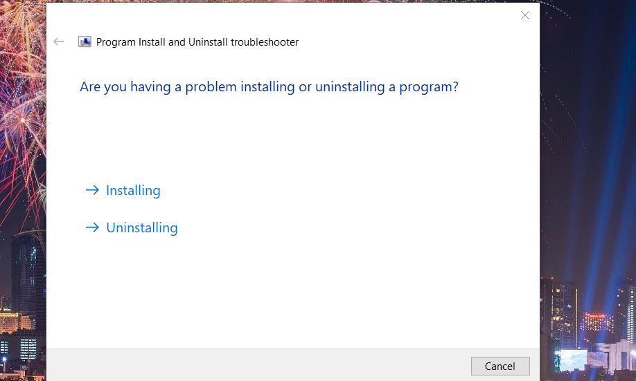 The Uninstalling option 