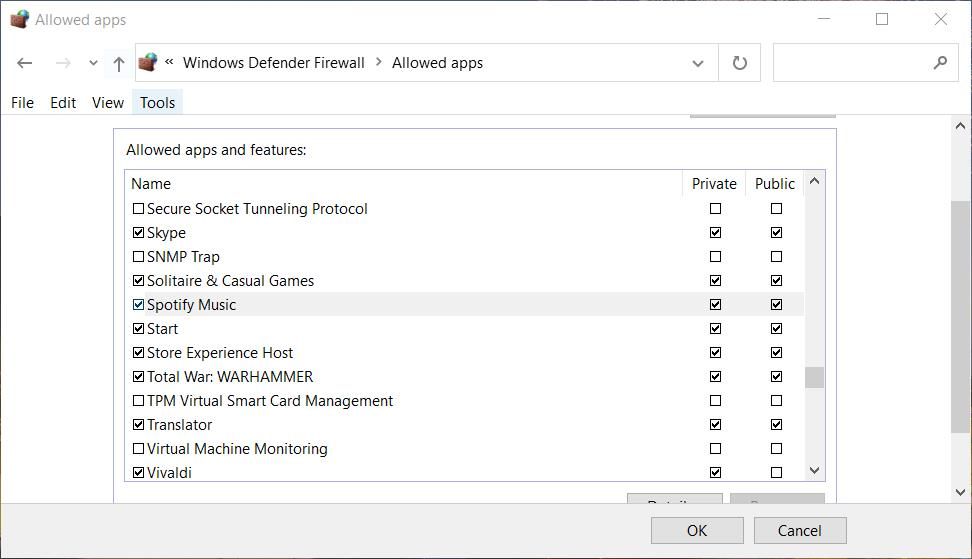 The Windows Defender Firewall applet