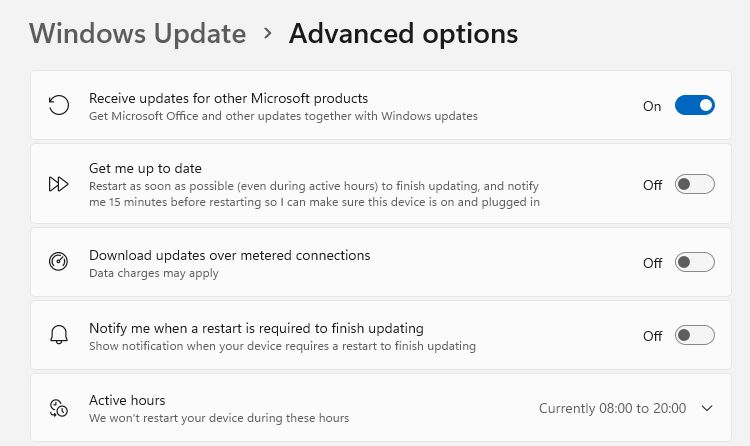 Advanced options in Windows Update